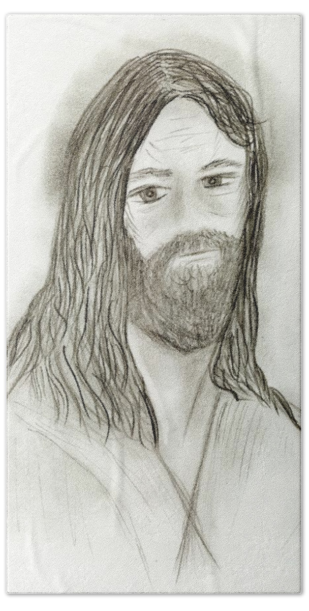 Jesus Bath Towel featuring the drawing Jesus I by Sonya Chalmers