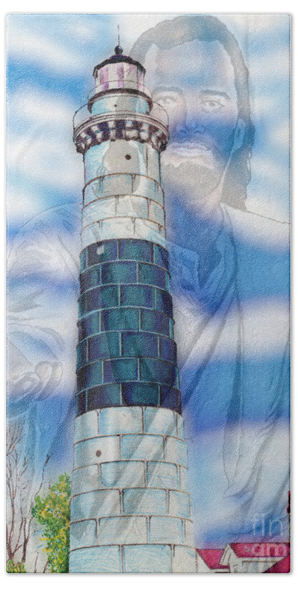 Jesus Bath Towel featuring the drawing Jesus Is the Lighthouse by Bill Richards