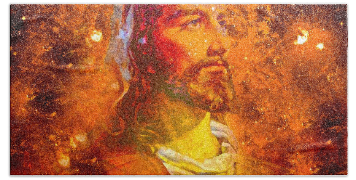 Jesus Bath Towel featuring the painting Jesus by Saundra Myles