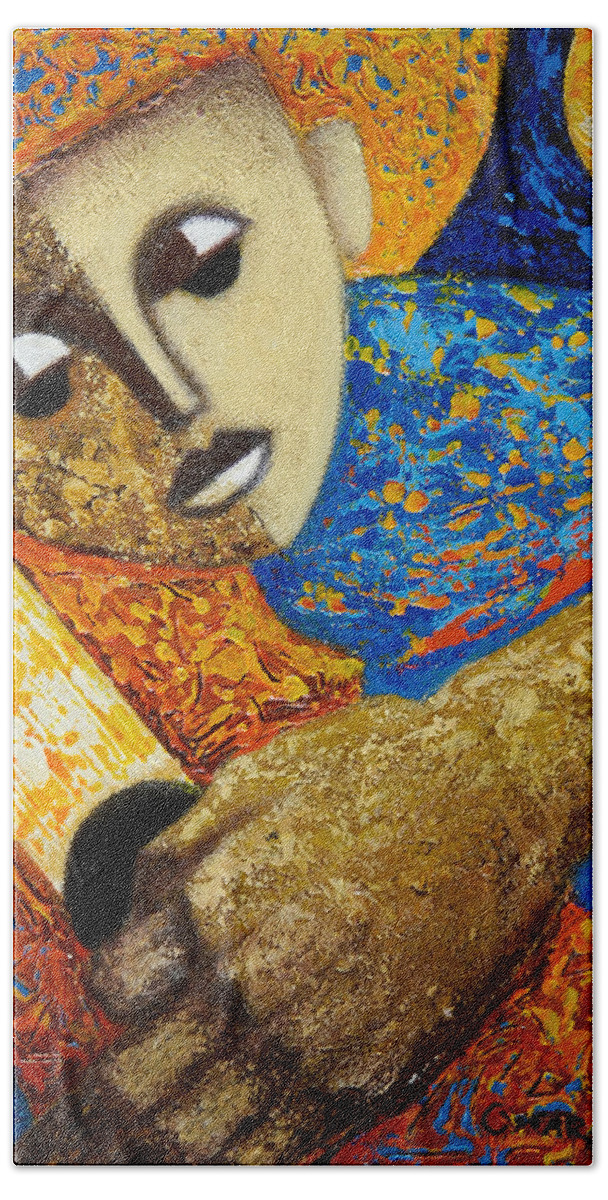 Color Hand Towel featuring the painting Jibaro y Luna by Oscar Ortiz