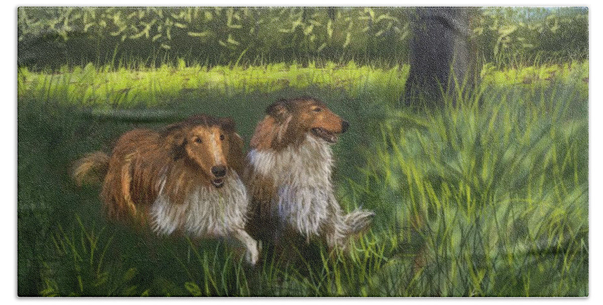 Dogs Hand Towel featuring the digital art Jim And Ramona's Collies by Larry Whitler