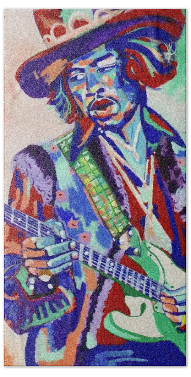 Jimi Hand Towel featuring the painting Jimi Hendrix by Janice Westfall