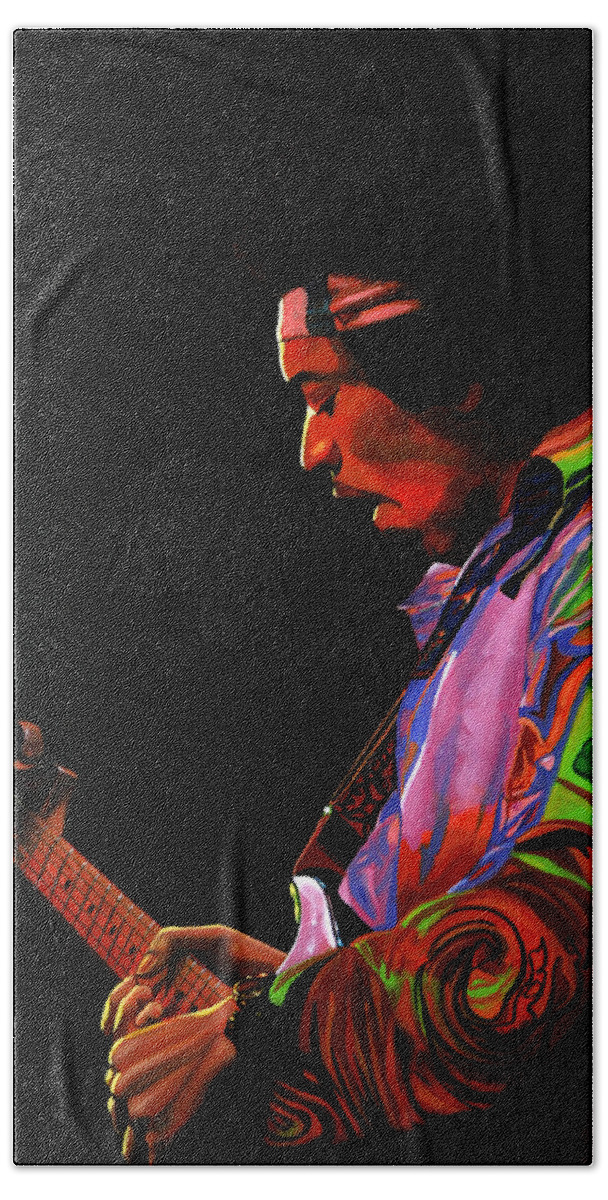 Jimi Hendrix Hand Towel featuring the painting Jimi Hendrix 4 by Paul Meijering