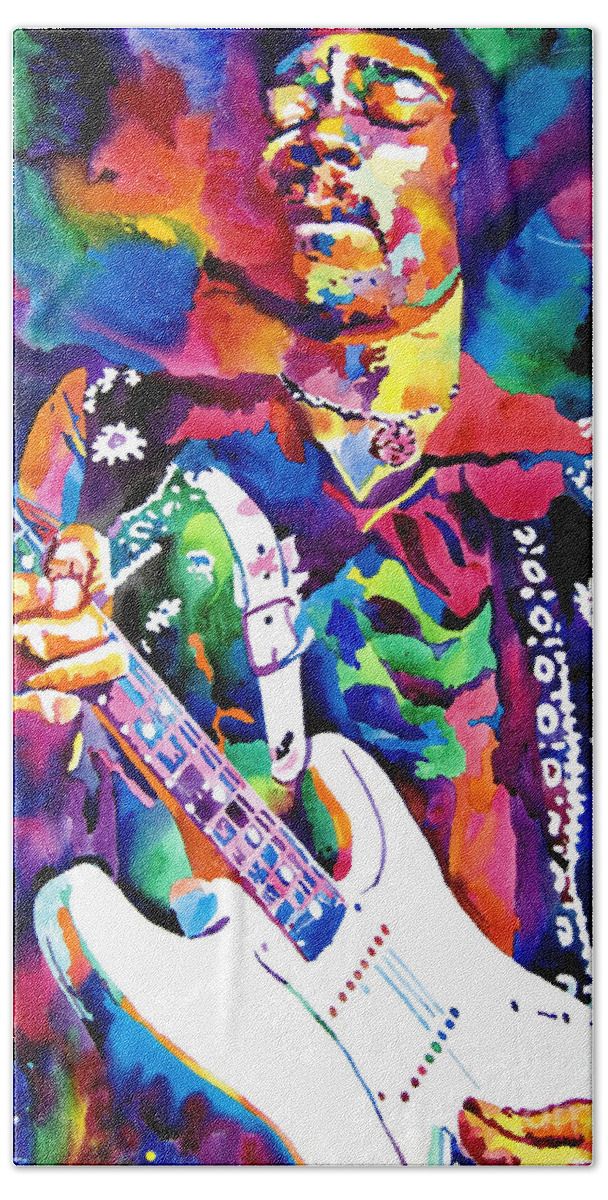 Jimi Hendrix Hand Towel featuring the painting Jimi Hendrix Purple by David Lloyd Glover