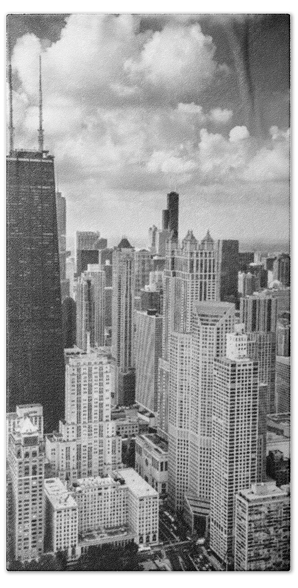 3scape Bath Sheet featuring the photograph John Hancock Building in the Gold Coast Black and White by Adam Romanowicz