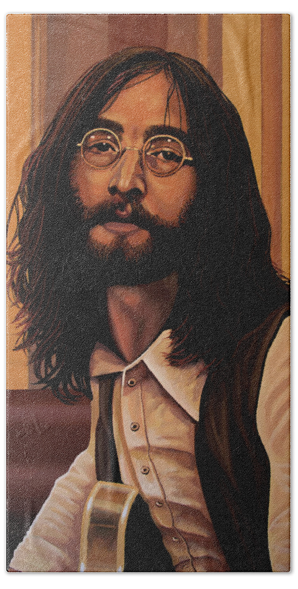 John Lennon Bath Towel featuring the painting John Lennon Imagine by Paul Meijering