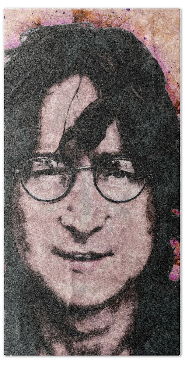 John Lennon Hand Towel featuring the mixed media John Lennon Portrait by Studio Grafiikka