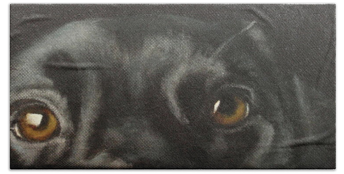Black Labrador Bath Towel featuring the painting Johnny by Carol Russell