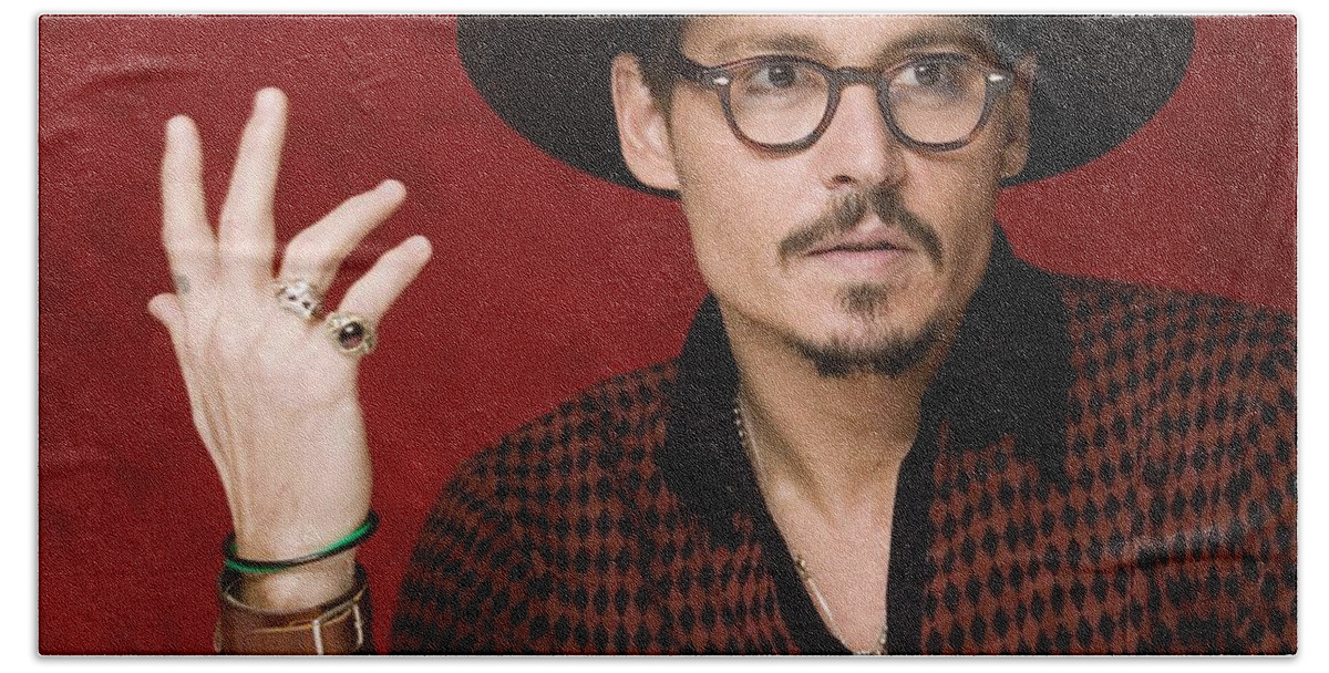 Johnny Depp Hand Towel featuring the digital art Johnny Depp by Super Lovely