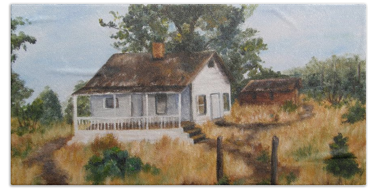 House Hand Towel featuring the painting Johnny's Home by Lori Brackett