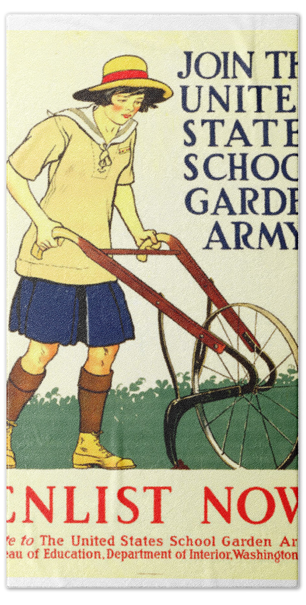 School Garden Army Hand Towel featuring the mixed media Join the United States School Garden Army - Vintage Advertising Poster by Studio Grafiikka
