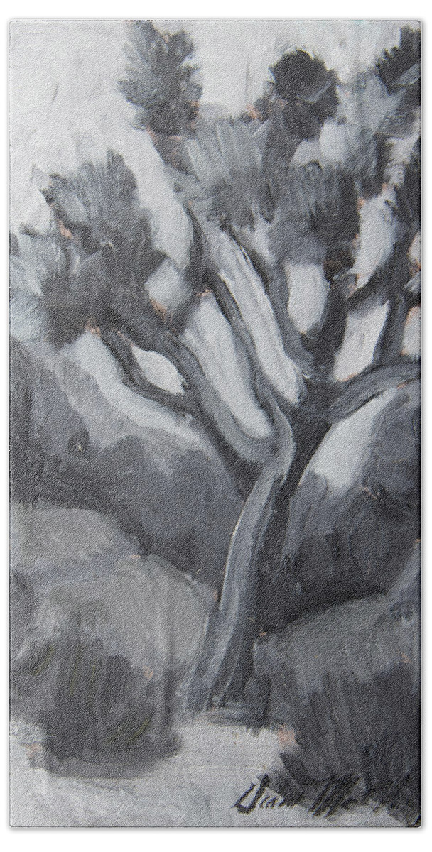 Joshua Tree Hand Towel featuring the painting Joshua Tree Black and White Study by Diane McClary