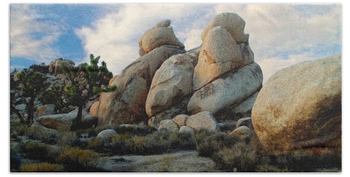 Joshua Tree National Park Bath Towel featuring the photograph Joshua Tree Rock Formations At Dusk by Glenn McCarthy Art and Photography