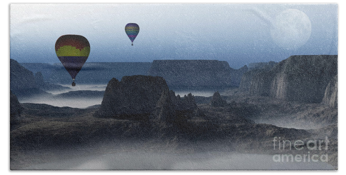 Balloon Flight Hand Towel featuring the digital art Journey Into The Wastelands by Richard Rizzo