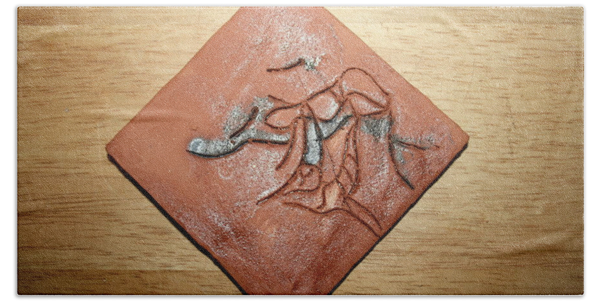 Jesus Bath Towel featuring the ceramic art Journeys 8 - Tile by Gloria Ssali