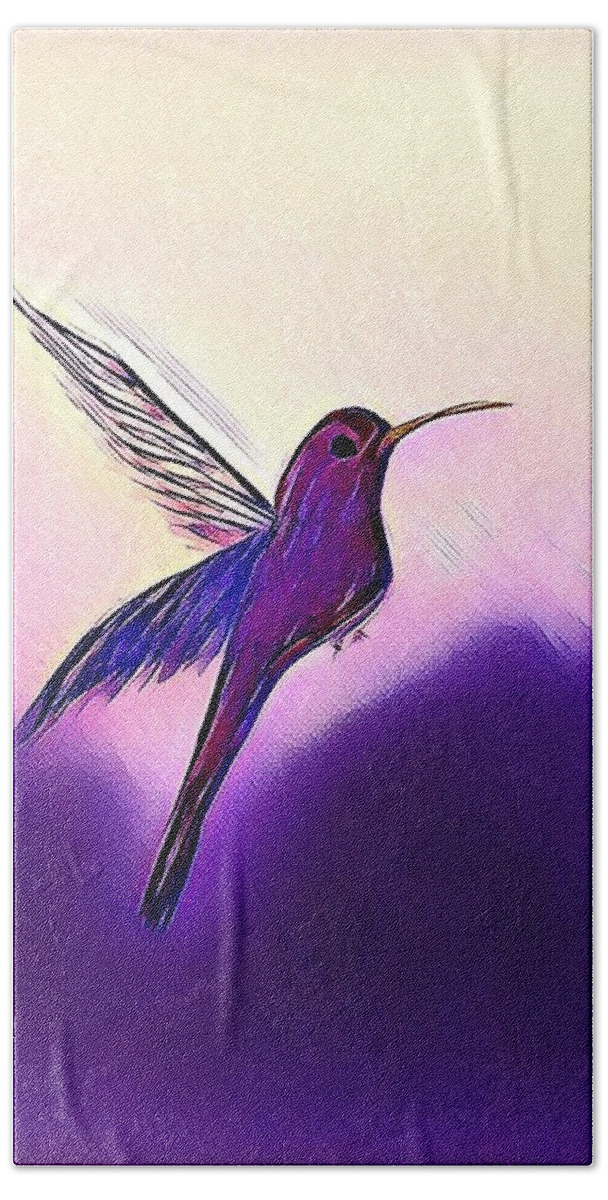 Hummingbird Hand Towel featuring the painting Joy by Margaret Welsh Willowsilk