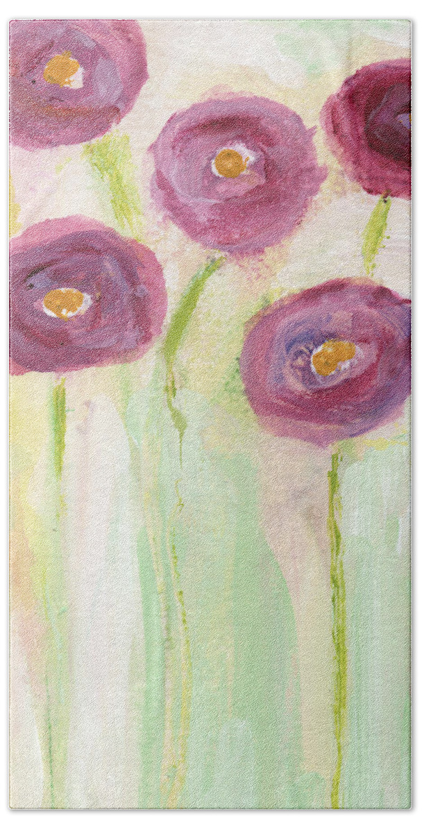 Poppies Painting Hand Towel featuring the painting Joyful Poppies- Abstract Floral Art by Linda Woods