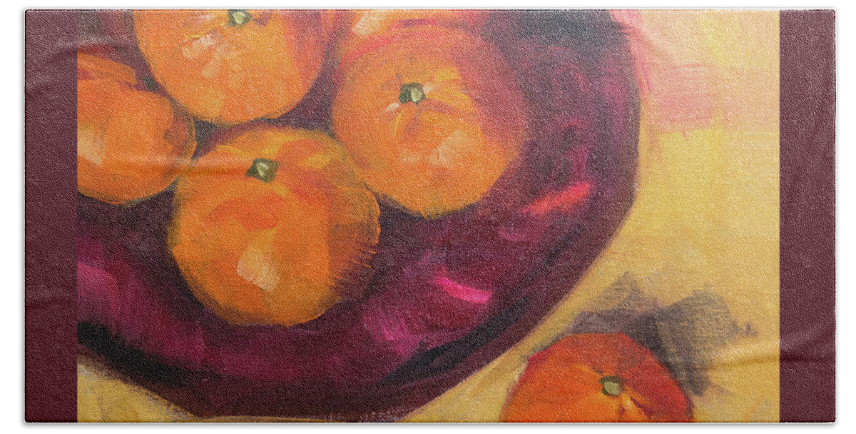 Eugene Hand Towel featuring the painting Judi's Tangerines by Tara D Kemp