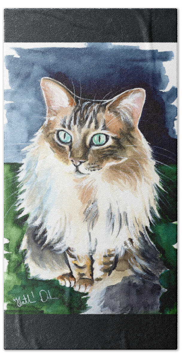 Cat Bath Towel featuring the painting Juju - Cashmere Bengal Cat Painting by Dora Hathazi Mendes