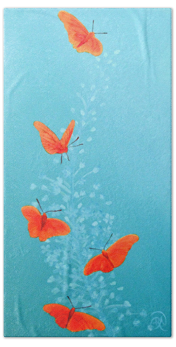 Butterfly Hand Towel featuring the painting Julia Butterfly on Teal by Renee Noel