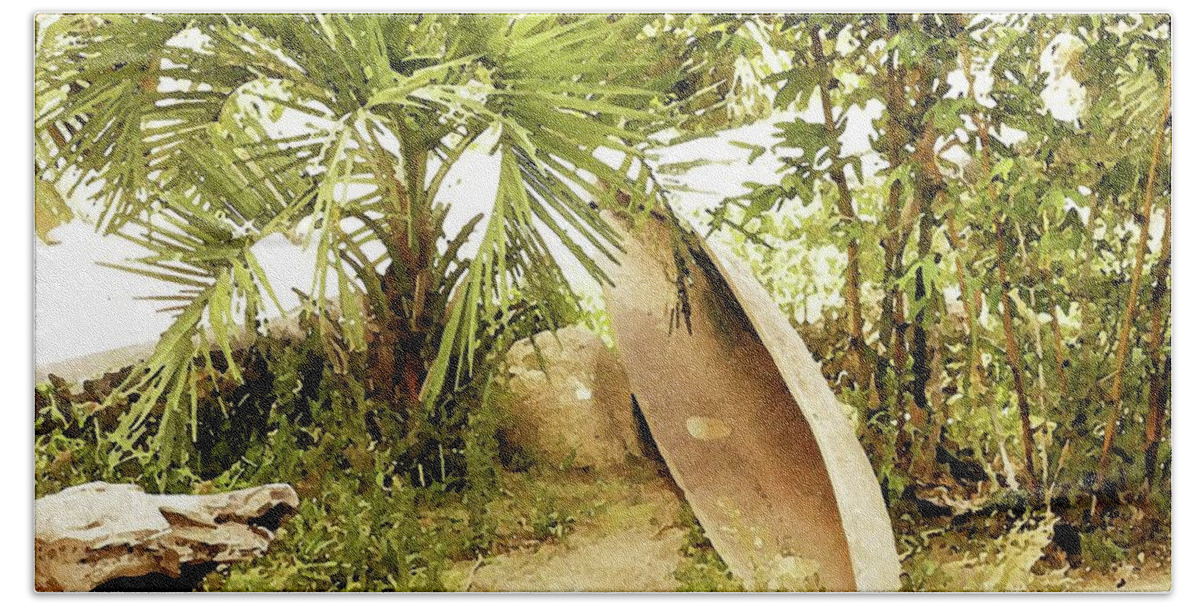 Jungle Canoe Hand Towel featuring the digital art Jungle Canoe by Ronald Irwin