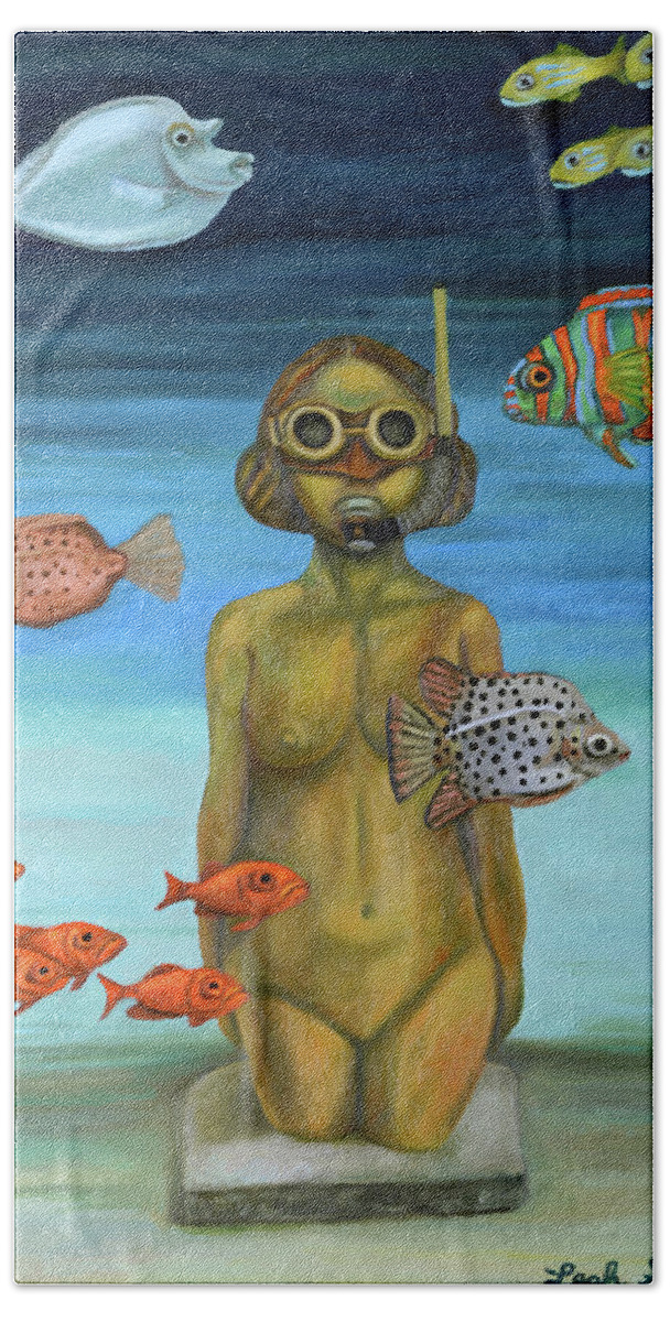 Gas Mask Bath Towel featuring the painting Just Breathe by Leah Saulnier The Painting Maniac