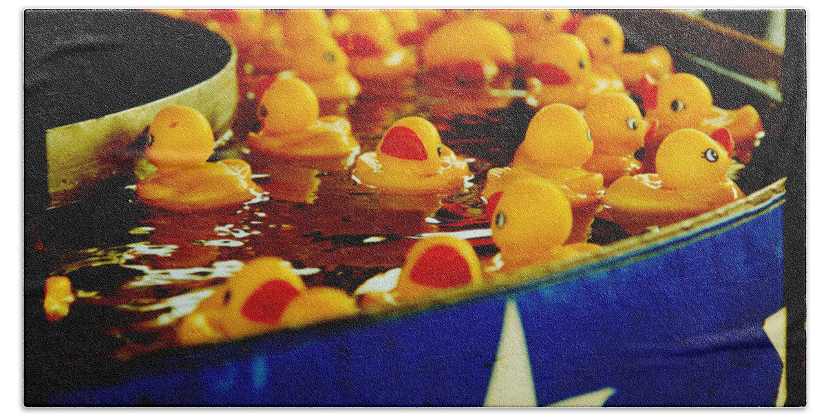 Rubber Ducks Bath Towel featuring the photograph Just Ducky by Toni Hopper