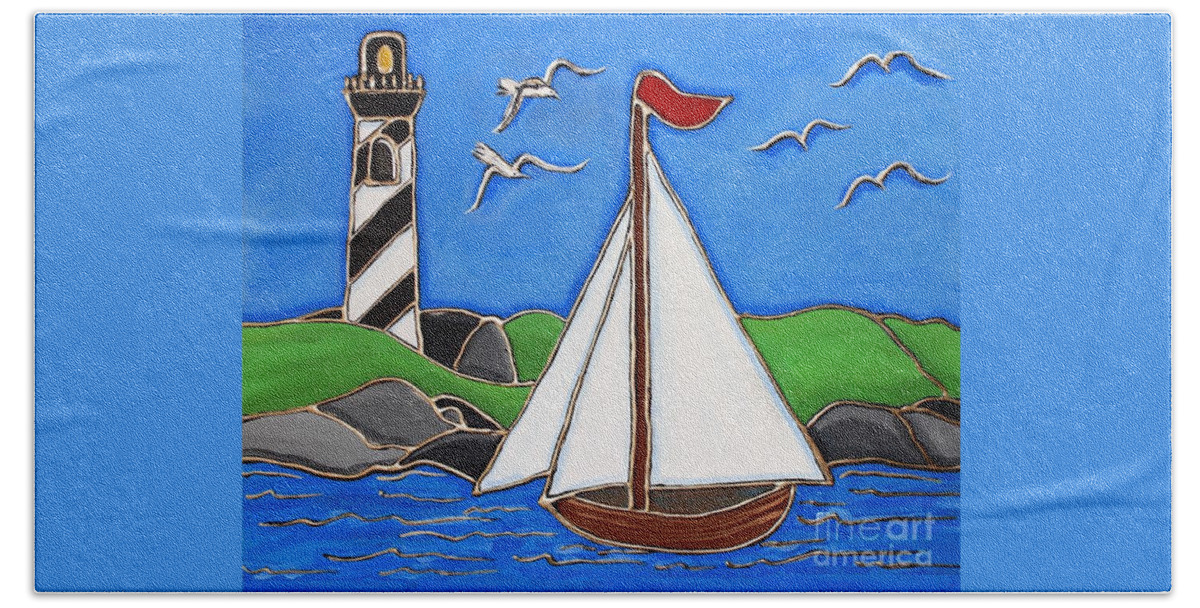 Chesapeake Bath Towel featuring the painting Just Sailing By by Cynthia Snyder