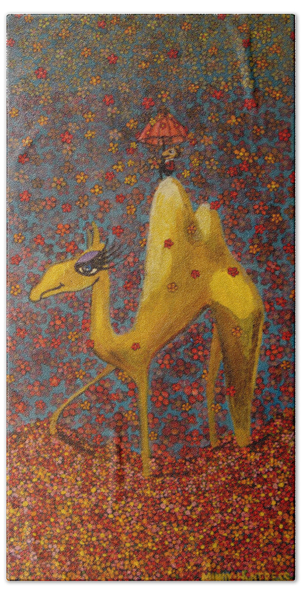 Camel Bath Towel featuring the painting Justify by Mindy Huntress