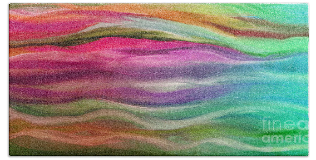 Abstract Painting Hand Towel featuring the painting Juxtaposition Abstract Waves by Mindy Sommers