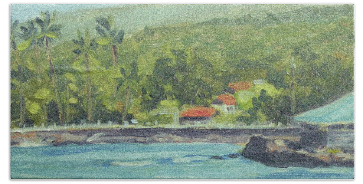 Hawaii Bath Towel featuring the painting Kahaluu Beach by Stan Chraminski