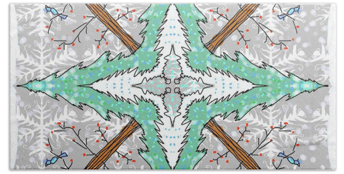 Kaleidoscope Hand Towel featuring the digital art Kaleidoscope of winter trees by Debra Baldwin