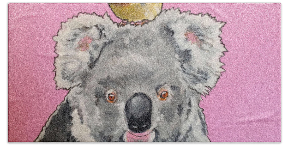 Koala And Spotted Pardolette Hand Towel featuring the painting Kalman the Koala by Sharon Cromwell