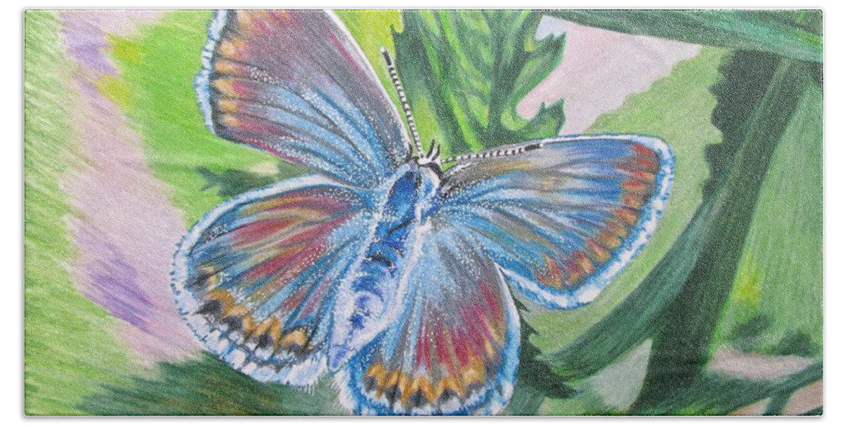 Endangered Butterflies Hand Towel featuring the drawing Karner Blue by Linda Williams