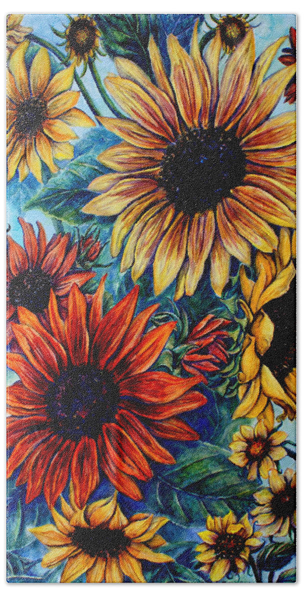 Florals Bath Towel featuring the painting Kathleen's Sunflowers by Trish Taylor Ponappa