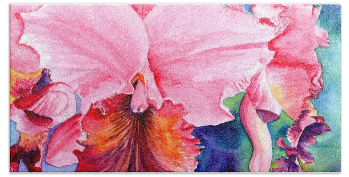 Watercolor Orchids Hand Towel featuring the painting Kauai Orchid Festival 3 by Marionette Taboniar