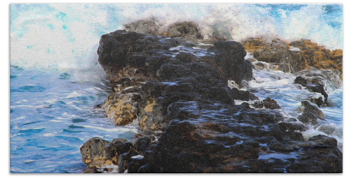 Bonnie Follett Bath Towel featuring the photograph Kauai Rock Splash by Bonnie Follett