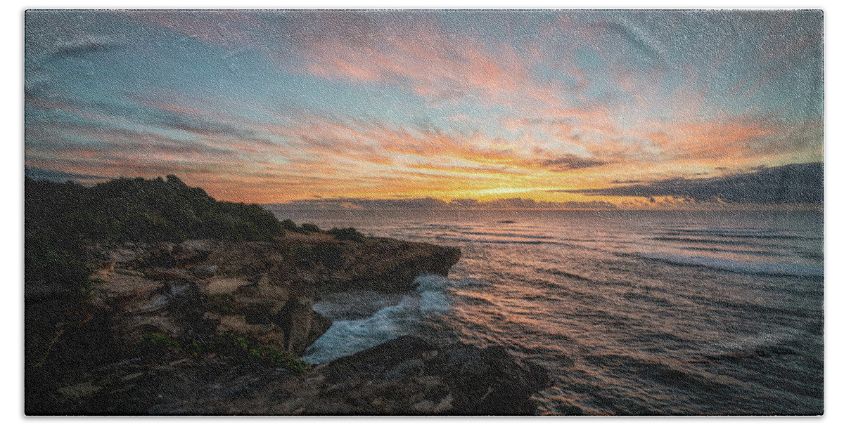 Kauai Hand Towel featuring the photograph Kauai Seascape Sunrise by James Udall