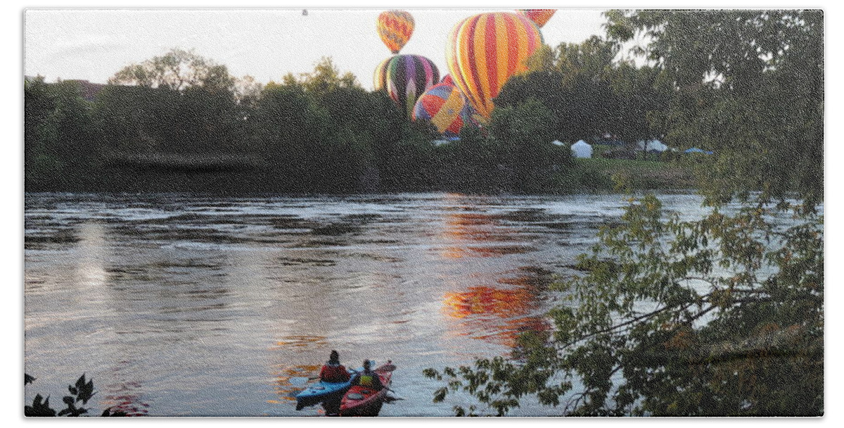 Paddlers Hand Towel featuring the photograph Kayaks and Balloons by Bill Tomsa