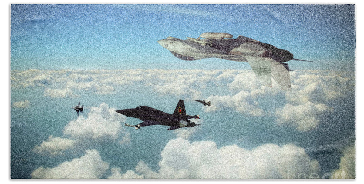 F-14 Tomcat Bath Towel featuring the digital art Keeping Up Foreign Relations by Airpower Art