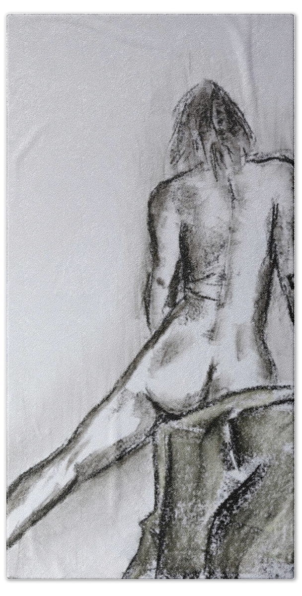 Nude Hand Towel featuring the drawing Kelly by Anita Thomas