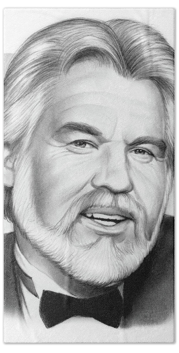 Pencil Drawing Bath Sheet featuring the drawing Kenny Rogers by Greg Joens