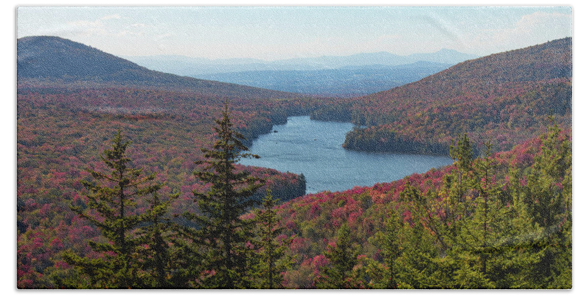 Kettle Pond Bath Towel featuring the photograph Kettle pond from Owls Head Mountain by Jeff Folger