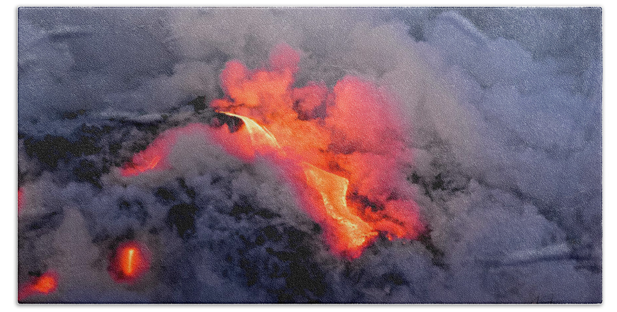 Hawaii Bath Towel featuring the photograph Lava Flowing Into the Ocean 10 by Jim Thompson