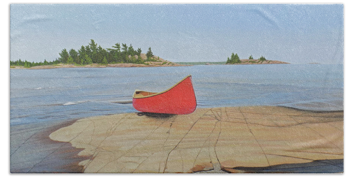 Canoe Hand Towel featuring the painting Killarney Canoe by Kenneth M Kirsch