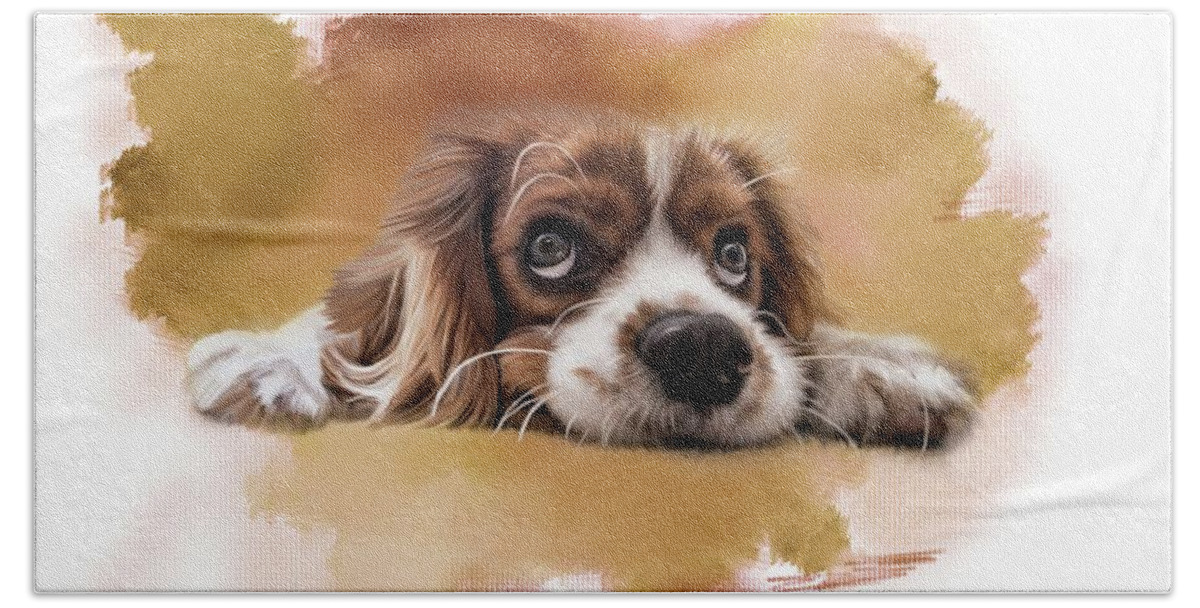 Kind Charles Cavalier Hand Towel featuring the photograph King Charles Cavalier by Mary Timman
