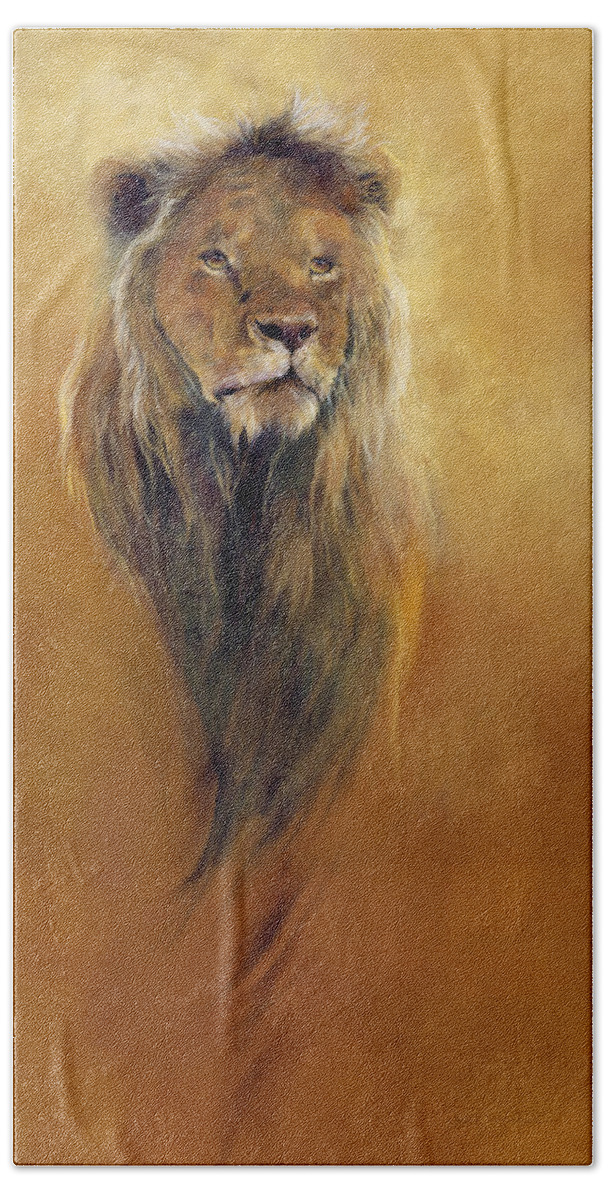 Animal; Furry; Lion; Wild Animal; Predator: King: Leo Bath Towel featuring the painting King Leo by Odile Kidd