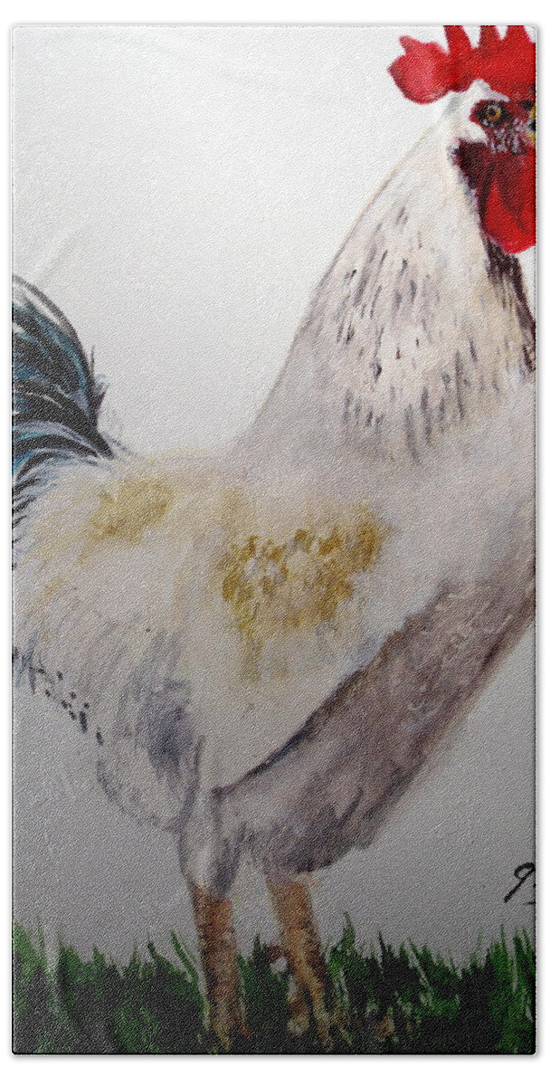 Rooster Bath Towel featuring the painting King of the Coop by Carol Grimes