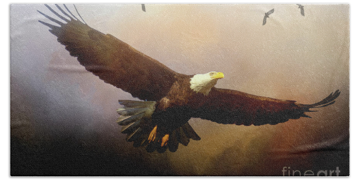 Eagle Bath Towel featuring the photograph King of the Skies by Eleanor Abramson