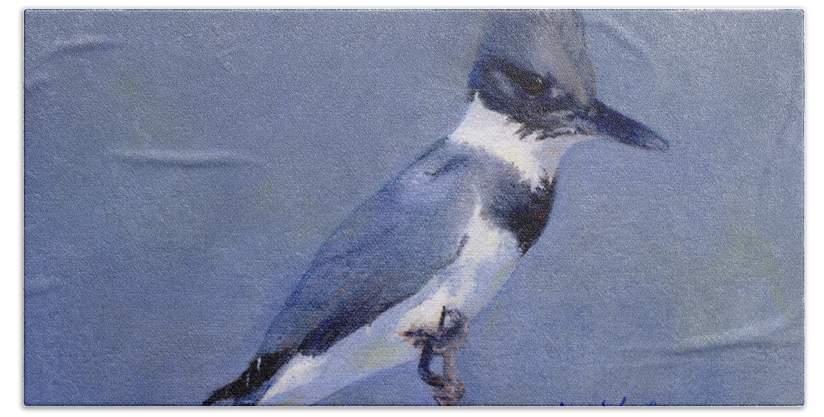 Kingfisher Hand Towel featuring the painting Kingfisher by Marsha Karle